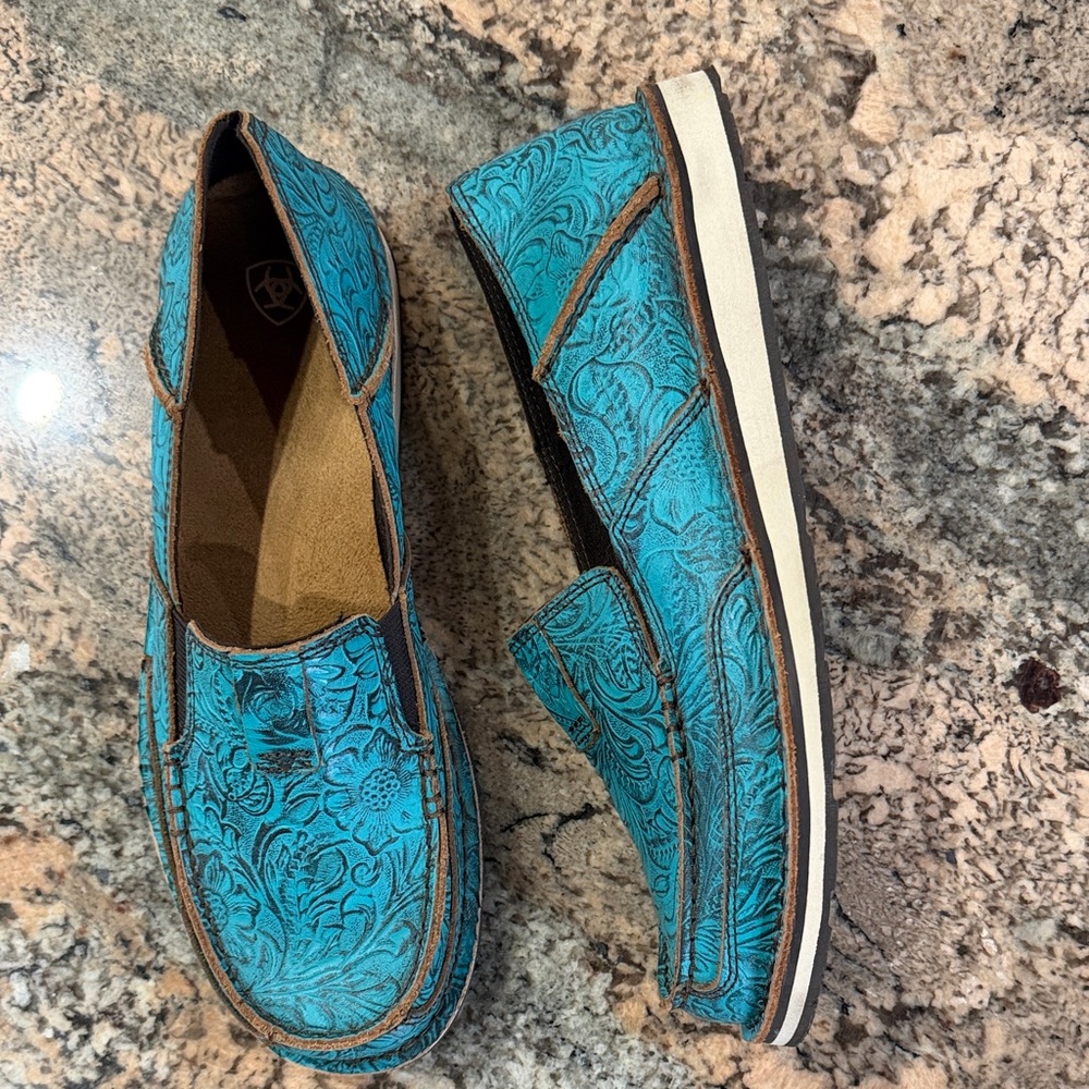 Ariat Turquoise Tooled Leather Slip-Ons